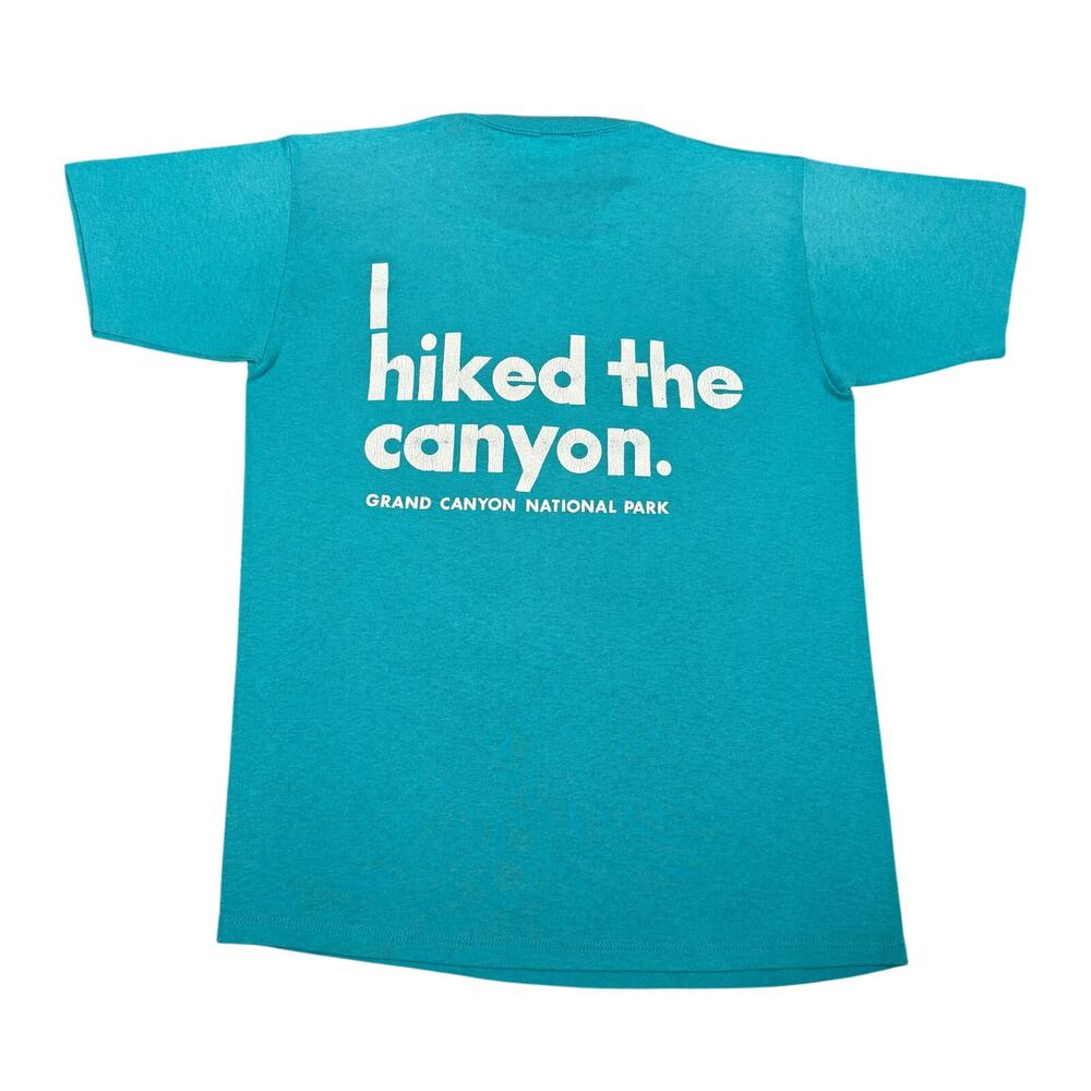 Vintage 80s Grand Canyon T-Shirt I Hiked The Canyon Arizona Teal Single Stitch S